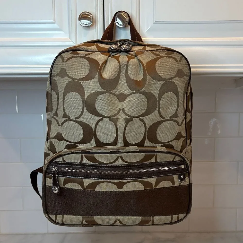 Coach Backpack Purse Vintage Jacquard Signature Logo Stripe Large Backpack - HTF
